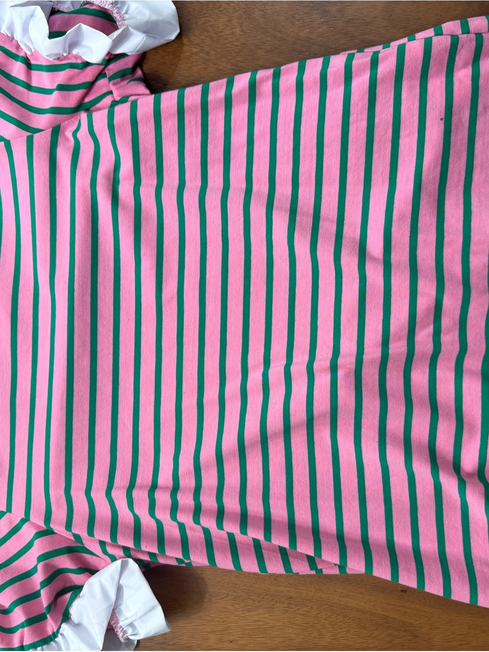 Pink and Green Striped Ruffle Sleeve Top